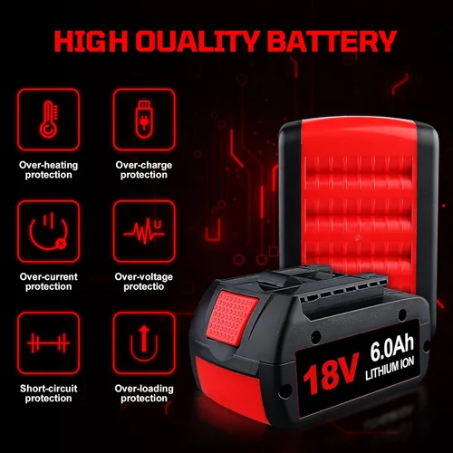 Miniatura 5 de VANON Paquete de 2 baterías de iones de litio BAT609 6000mAh de repuesto para batería Bosch de 18 V BAT618 BAT609 BAT622 BAT609G BAT618G BAT619