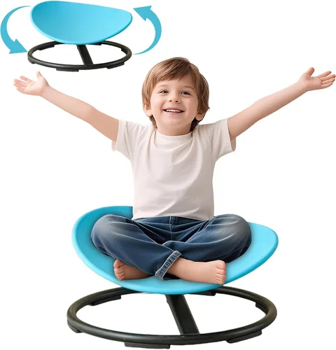Silla giratoria sensorial para niños, silla giratoria para niños autistas, juguete para sentarse y girar, equipo sensorial, base de metal Azul