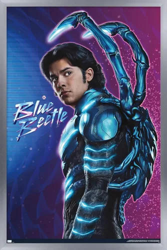 Trends International DC Comics Movie Blue Beetle - Póster de pared de Jaime Reyes, 14.725 x 22.375 pulgadas, versión enmarcada plateada Versión con