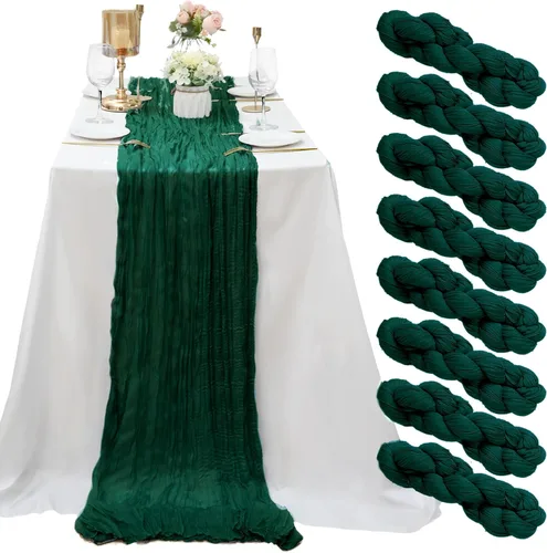 Miniatura 21 de Paquete de 8 caminos de mesa de estopilla verde salvia de 10 pies, camino de mesa de gasa, tela de queso, 35x120 pulgadas, caminos de mesa bohemios