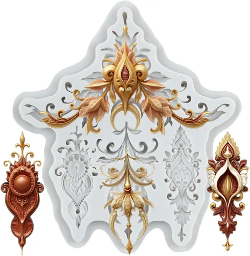 Miniatura 39 de Moldes de silicona estilo barroco con espirales, moldes de encaje, moldes de flores en relieve, molde de filigrana para decoración de pastel