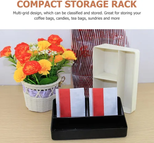 Miniatura 6 de Tofficu Organizador de bolsas de té de 3 compartimentos, pequeña caja de almacenamiento de té de plástico para cajón y encimera, soporte