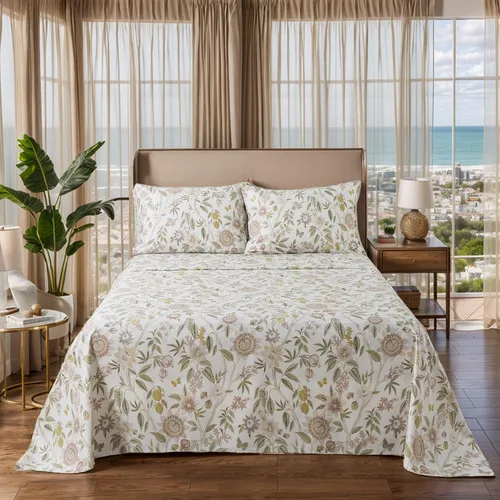 Miniatura 114 de FADFAY Juego de sábanas tamaño King, 100% algodón, elegante ropa de cama de granja con hojas verdes menta y flores blancas, sábana suave