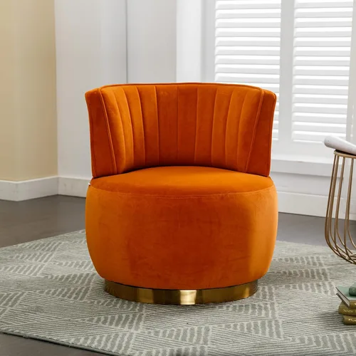 Miniatura 11 de Silla giratoria para sala de estar, moderna silla tapizada de tela de terciopelo con barril redondo, giratoria de 360 grados, pequeña silla de ocio