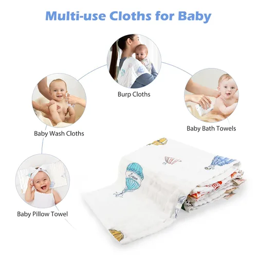 Miniatura 8 de Maliton - Paquete de 6 paños de muselina para eructos para bebé niña, grandes, 20 x 10 pulgadas, 100 % algodón, absorbentes y suaves, 6 capas, paño