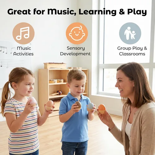 Miniatura 5 de 5 uds de madera para bebés, agitadores de huevos de mano musicales Maracas instrumentos de percusión para niños pequeños