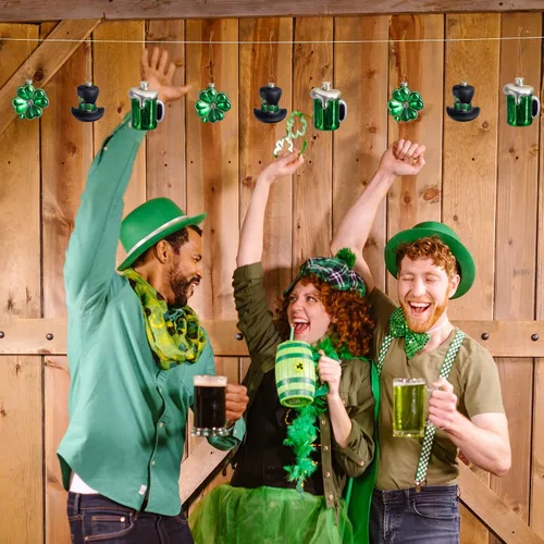 Miniatura 7 de 9 adornos de cristal para el día de San Patricio, Irlanda verde con sombrero de trébol de San Patricio, adornos colgantes de cerveza, adornos