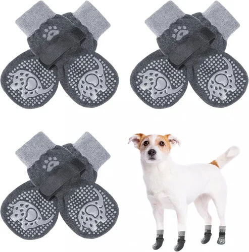 Miniatura 42 de SCENEREAL 6 piezas de calcetines antideslizantes para perros para prevenir lamido de patas para pavimento caliente/frío, calcetines de agarre