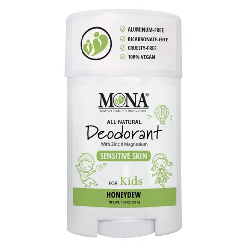 MONA Desodorante 100% natural para niños, preadolescentes y adolescentes, sin bicarbonato de sodio, aromas sintéticos o aluminio, seguro para niñas