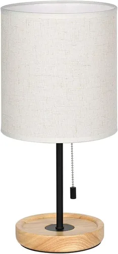 Miniatura 4 de CADUKE - Lámpara de mesa moderna, lámpara de escritorio de mesita de noche, lámpara de noche con base de madera y pantalla de lino para sala
