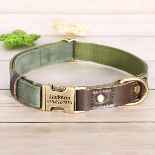 Miniatura 8 de Collares para perros personalizados, collar de piel sintética suave personalizada con nombre de mascota y número de teléfono para perros pequeños