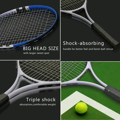 Miniatura 4 de Raqueta de tenis preencordada, ligera, de 27 pulgadas, raquetas recreativas para adultos, para hombres, mujeres, estudiantes, kit de entrenamiento