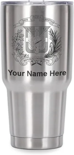 Miniatura 23 de LaserGram Taza aislada al vacío de 20 onzas, escudo de armas, República Dominicana, grabado personalizado incluido (gris)