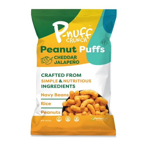 Pnuff Crunch Puffs de Mantequilla de Maní - Bocadillos saludables, aperitivos bajos en calorías, aperitivos sin gluten, veganos, ricos en proteínas,