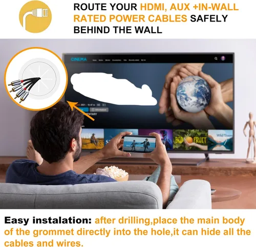 Miniatura 4 de Ocultador de cable de TV para televisores montados en pared, el kit incluye 4 agujeros pasantes y 1 accesorio para taladro de sierra, fácil