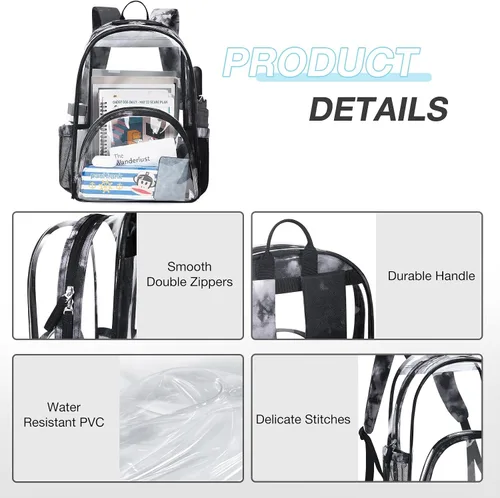 Miniatura 5 de LIGHT FLIGHT Mochila transparente resistente y transparente, mochila transparente, mochilas duraderas para la escuela, seguridad