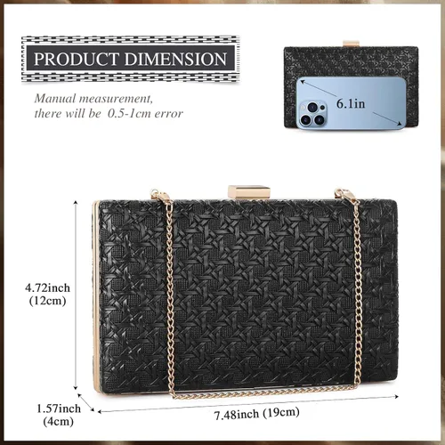 Miniatura 4 de Bolsos de mano de noche para mujer, bolso de noche formal tejido de piel sintética, bolso cruzado de hombro trenzado para fiesta de boda