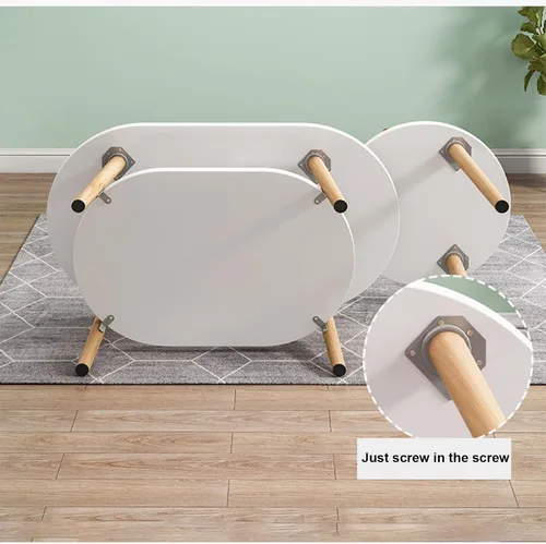 Miniatura 4 de Mesa de centro blanca, mesas auxiliares modernas anidables, mesa de MDF con patas de madera, mesa de sala de estar para decoración del hogar, juego