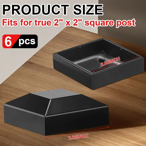 Miniatura 2 de Dunzy 6 tapas de aluminio para postes de valla, tapas negras, cubierta de poste de ajuste a presión para buzón, metal, madera, plástico, vinilo