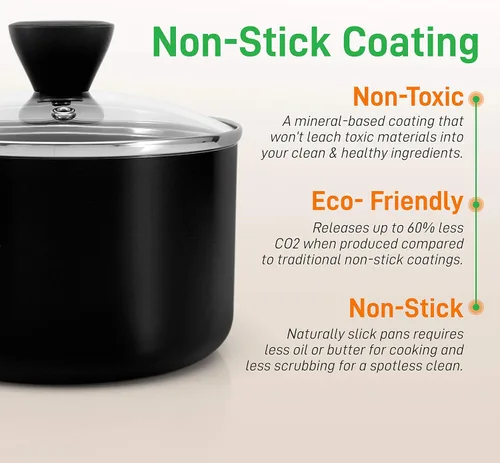 Miniatura 4 de NutriChef NCCWA13.5 - Juego de utensilios de cocina antiadherentes de 13 piezas, sin PTFE/PFOA/PFOS, resistentes al calor, ollas de cocina, Negro