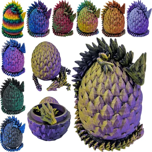 Miniatura 17 de Huevo de Dragón Impreso en 3D Articulado Piedra Preciosa Dragón Juguete de Ansiedad Figurina - Dragones de Color Vibrante Flexibles Alivio para Rojo