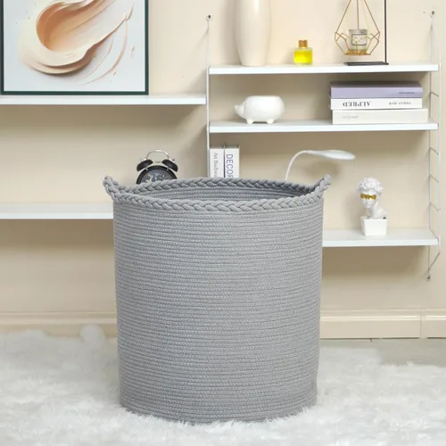 Miniatura 5 de Cesta de lavandería tejida de gran tamaño de 90 litros, cesta de lavandería alta de algodón para mantas, ropa, almohadas, juguetes, zapatos, cubo