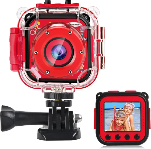 PROGRACE Cámara impermeable para niños, regalos de cumpleaños de Navidad para niñas de 3 a 12 años, cámaras digitales 1080P, juguetes de piscina
