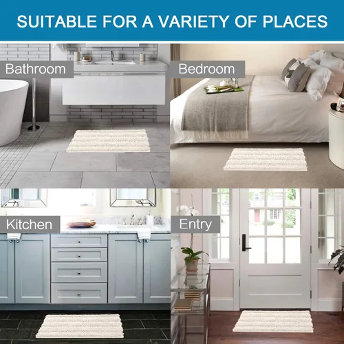 Miniatura 6 de H.VERSAILTEX Alfombras de baño para cuarto de baño, antideslizantes, tapetes de baño extragruesos, de felpilla, a rayas, alfombra de 20" x 32