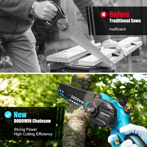Miniatura 7 de dodowin Mini motosierra de 6 pulgadas, regalos del día del padre para hombres, esposo, papá, motosierra eléctrica inalámbrica recargable, motosierra