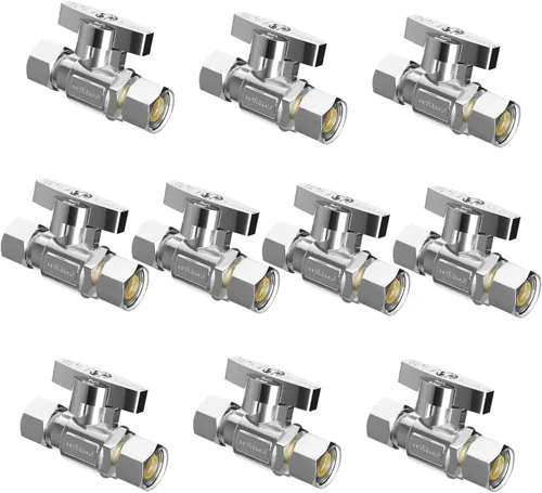 Miniatura 16 de Válvula de Parada Angular WiseWater 1/2" FNPT x 3/8" OD de Compresión, Válvula de Cierre de Inodoro de Cuarto de Vuelta de Latón Cromado para Baño