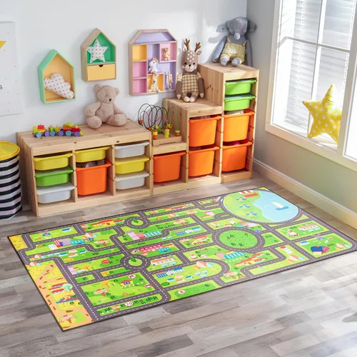 Sorbus Alfombra de coche City Road lavable para niños, alfombra de automóvil, tapete de juego de piso, fácil de limpiar, alfombras lavables para