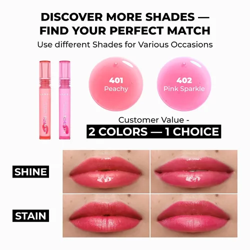 Miniatura 3 de Lamel Lip Oil Set of 2 – Peachy & Sparkle Hydrating Tinted Lip Oils, Glossy Non-Sticky Finish, Full-Size Lip Gloss Duo