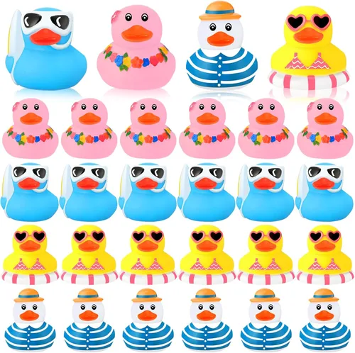 Honoson 36 piezas de patitos de goma de verano a granel, mini pato de goma, juguetes de baño flotadores, pato, lindo pato chirriante para aula,