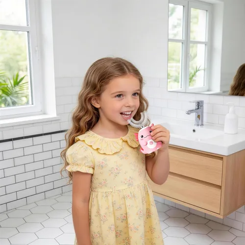 Miniatura 7 de Axolotl Cepillo de dientes eléctrico en forma de U para niños, cepillo de dientes automático Sonic de dibujos animados con 6 cabezales de cepillo
