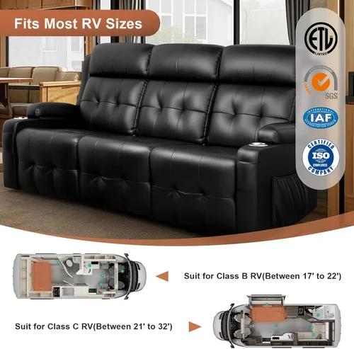 Miniatura 6 de Sofá Reclinable Loveseat para RV, Sofá Reclinable de Masaje de 3 Asientos Abrazador de Pared con USB, Bolsillos Integrados, Portavasos, Sofás Cama