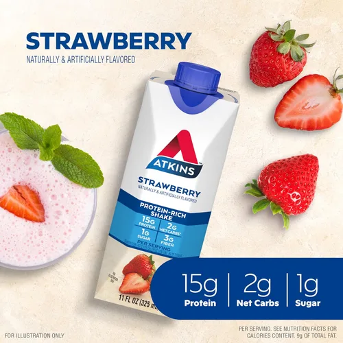 Miniatura 6 de Atkins Batido de proteína con leche de vainilla y café helado, 0.55 onzas de proteína y fresa, 0.55 onzas de proteína, bajo glucémico, 0.07 oz
