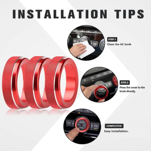 Miniatura 6 de Auovo Cubiertas de perilla de CA compatibles con accesorios Volkswagen VW, Tiguan Taos, Jetta, Passat, Atlas, Golf R Beetle, aleación de aluminio