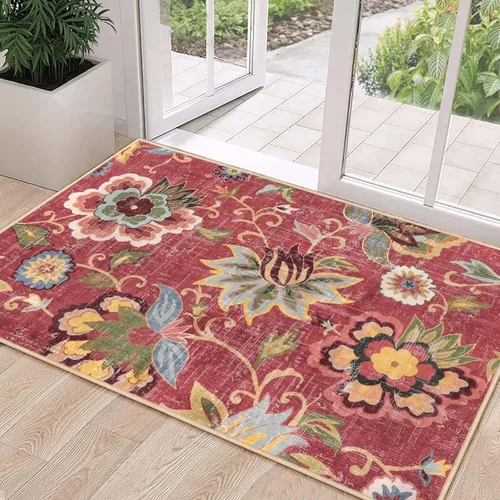 Miniatura 53 de Beeiva Alfombras florales de entrada, lavables para interiores, ultra fina, de 2 x 3 pies, antideslizante, para cocina, tapete de cachemira suave