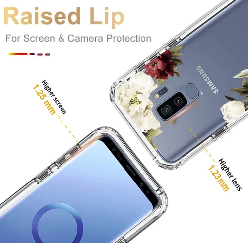 Miniatura 2 de Funda protectora para Samsung Galaxy S9+ G965U con protector de pantalla de vidrio templado, lindo patrón floral transparente de cuerpo completo