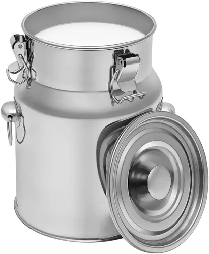 Miniatura 3 de Lata de leche de acero inoxidable de 5 litros y 1.32 galones, cubo de leche para vino, cubo de leche, jarra de leche con tapa sellada, resistente