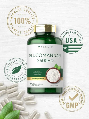Miniatura 6 de Carlyle Cápsulas de glucomanano 200 unidades de raíz de Konjac Píldoras de fibra soluble Suplemento sin OMG, sin gluten