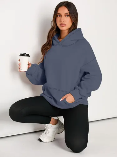 Miniatura 5 de EFAN Sudaderas de manga larga con capucha para mujer, holgadas, con forro de polar, con bolsillos, para invierno y otoño, estilo Y2K de los 2000