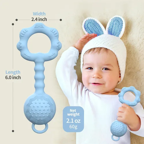 Miniatura 6 de Mordedores para bebés de 6 a 12 meses, sonajeros para bebés de 0 a 6 meses, sonajero 2 en 1 y juguete mordedor para calmar las encías doloridas