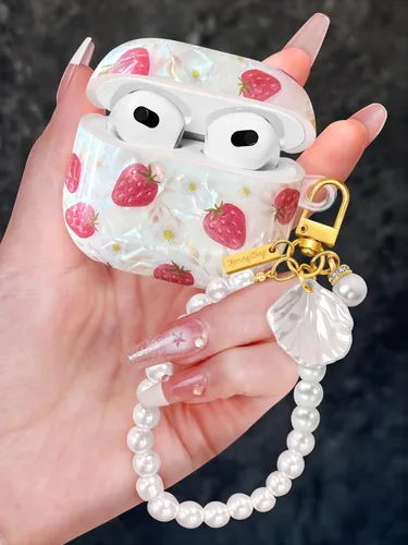 Miniatura 19 de Funda para AirPods Pro/Pro 2 con llavero de perlas, diseño de concha con purpurina para niñas, bonita y elegante funda Kawaii para Apple