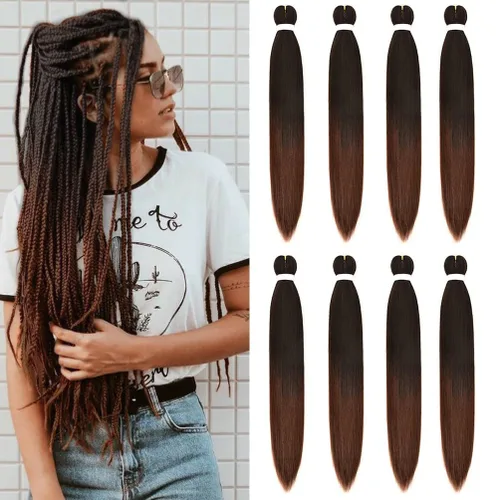 Miniatura 9 de 8 paquetes de extensiones preestiradas - 16 pulgadas de cabello trenzado premium, 55G/paquete, sin picazón, fijación en agua caliente, textura Perm