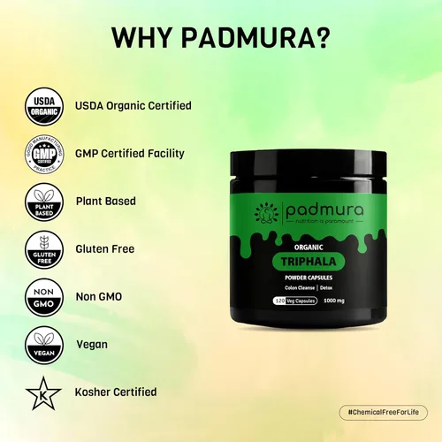 Miniatura 6 de Cápsulas de polvo de trifala orgánica de 1000 mg Certificado orgánico USDA Sin OMG Sin gluten Vegano - 120 cápsulas vegetales