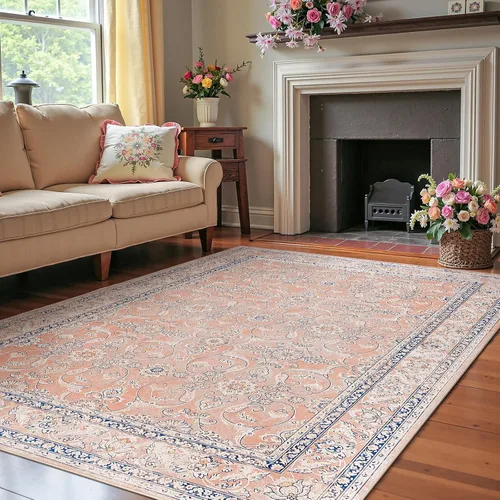 Miniatura 29 de jinchan Alfombra floral primaveral de 2 x 3 pies para entrada, alfombra desgastada lavable, de pelo corto, suave, pequeña, antideslizante, tapete