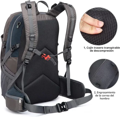 Miniatura 5 de SPEEDPARK - Mochila de senderismo de 40 L, impermeable, mochila de uso diario con cubierta contra la lluvia, mochilas de senderismo al aire libre Un