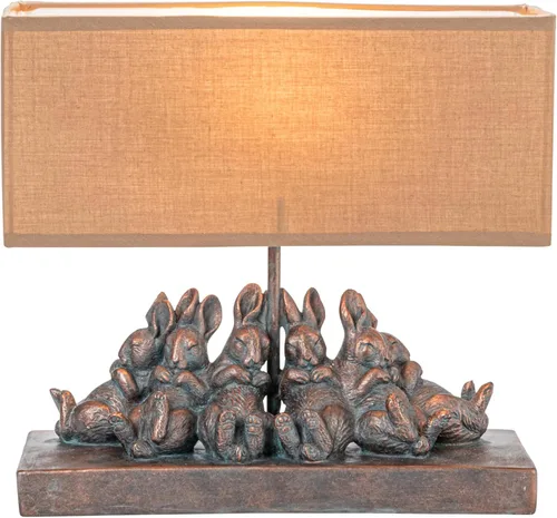 Miniatura 5 de Creative Co-Op lámpara de mesa de resina con forma de conejo con pantalla rectangular de lino, acabado en bronce