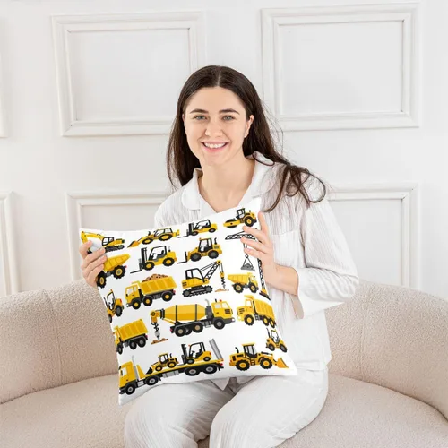 Miniatura 6 de Juego de 2 fundas de almohada de 16 x 16 pulgadas, fundas de almohada de vehículos de construcción suaves para sala de estar, dormitorio, equipos